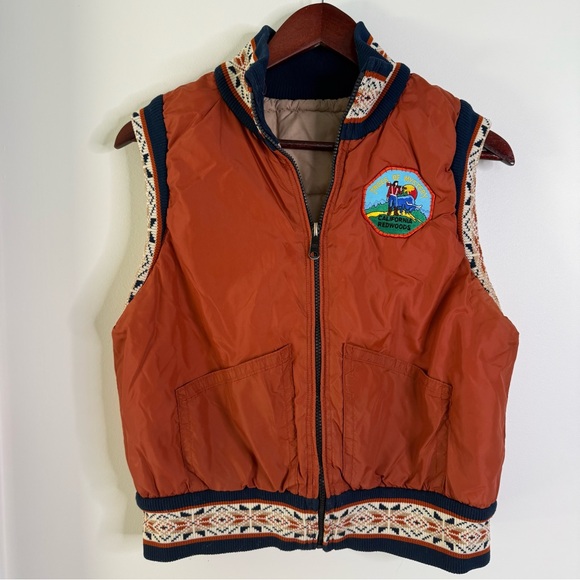 Vintage Jackets & Blazers - Vintage Retro Puff Vest Trees of Mystery California Redwoods Patch